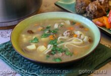 Photo of Грибной суп с фрикадельками и лапшой для лагмана. Рецепт с фото